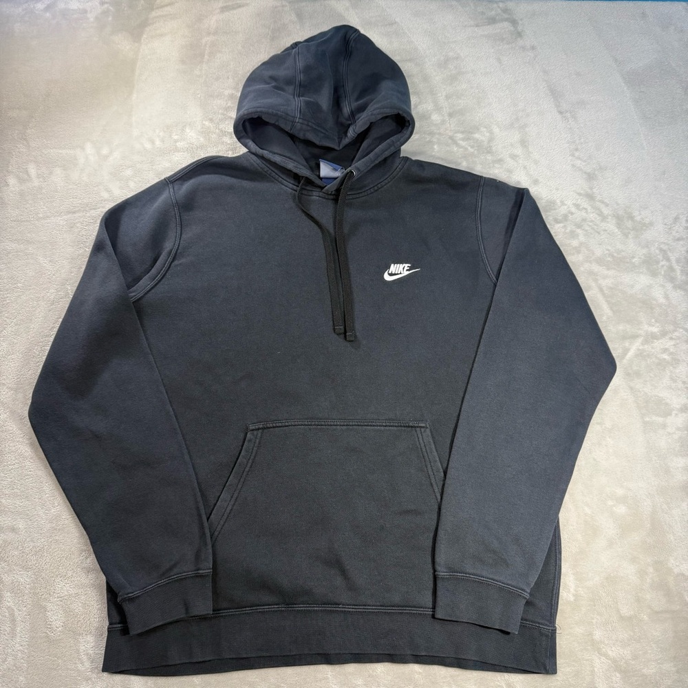 Nike Sportswear Club Hoodie Men Black Fleece Pullover Swoosh 804346-010 Blue Tag